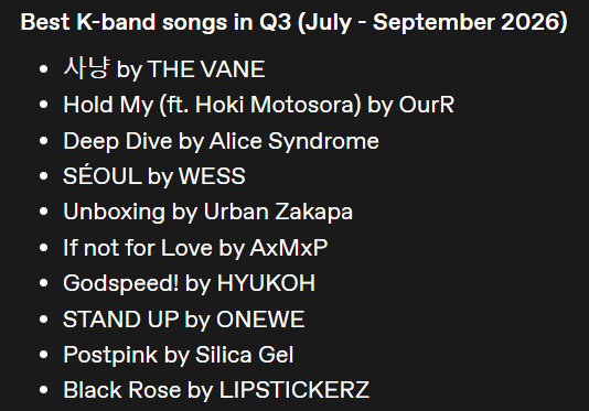 httpsriwoolee's tweet photo. Best K-pop Songs of Q3 2026 (July - September) https://t.co/aNyWVePoKP