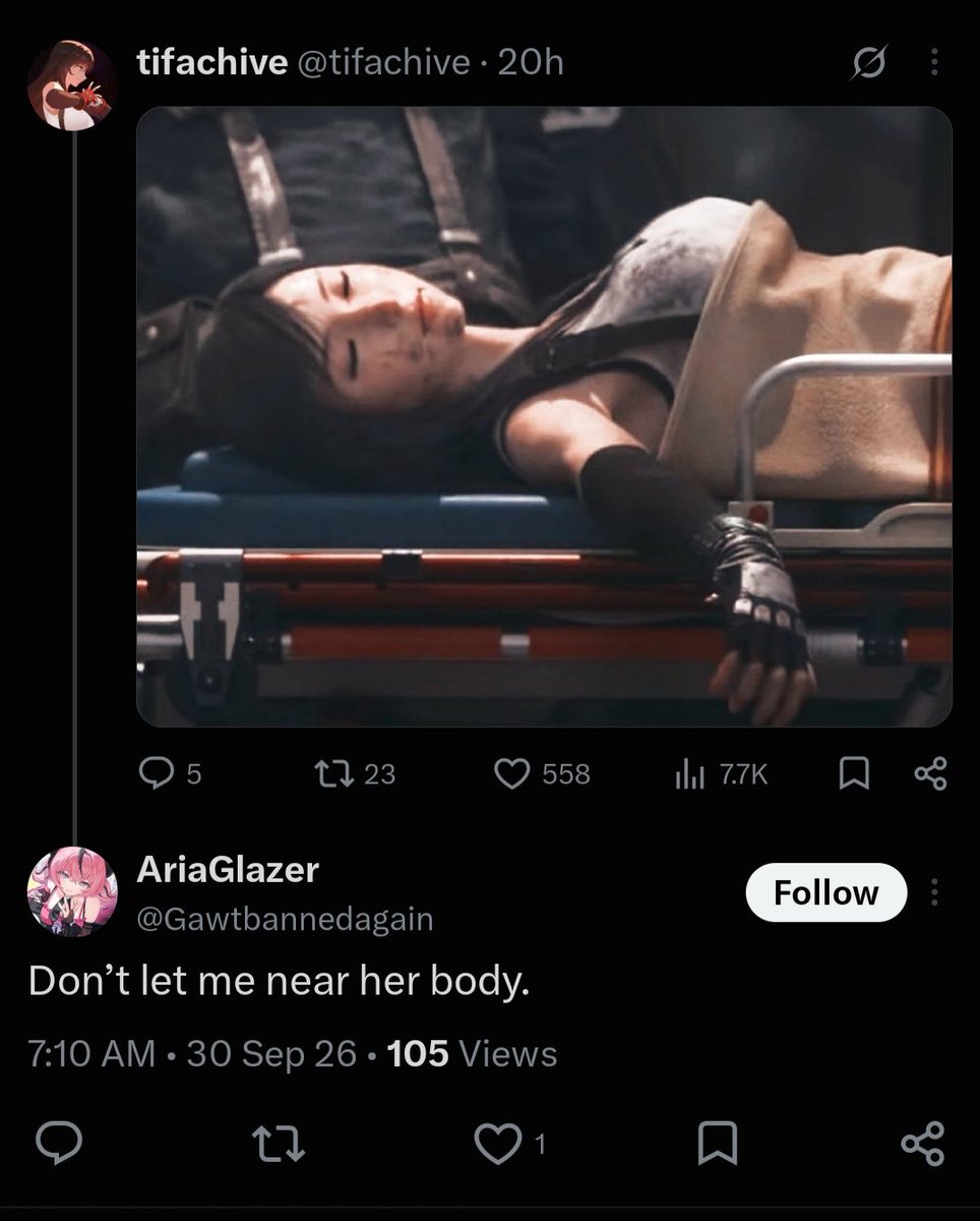 tifachive's tweet photo. I keep my replies open so people can share their thoughts on the scene or ask questions. Do not come into my comments saying you'll rape Tifa while she's knocked out. ⬇️ https://t.co/AEpf32etq3