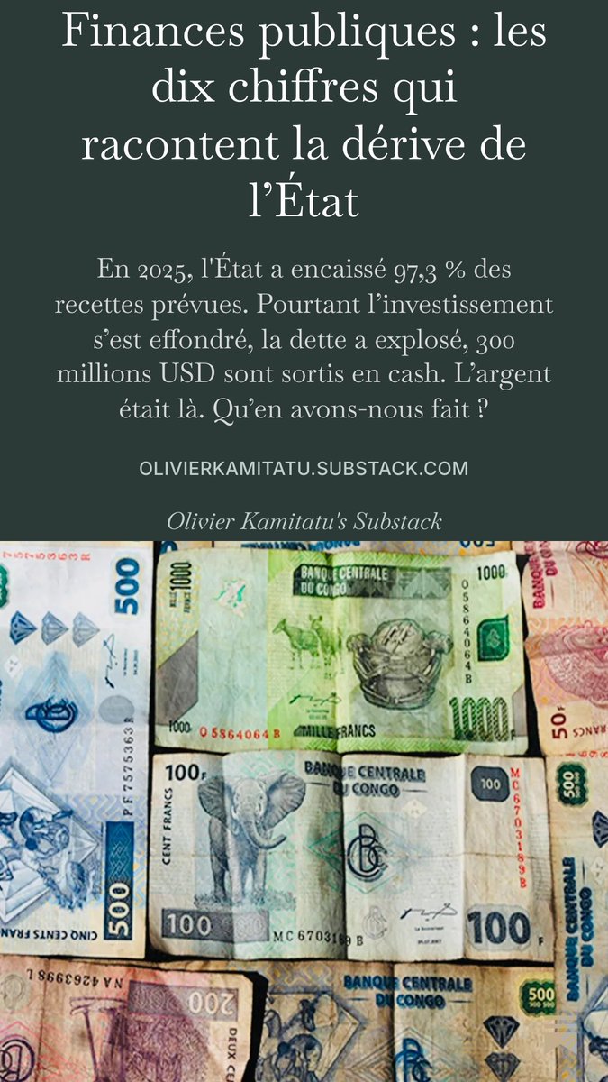 KamitatuEtsu's tweet photo. L’argent du Congo ne va pas là où le pays l’attend !
En 2025, 97 % des recettes encaissées. L’investissement exécuté à 5 %. Plus de 300 millions $ sortis en cash. 
2,9 milliards régularisés après paiement.
L’argent était là. Les comptes, eux, n’y sont pas.
https://t.co/S9CzTkX351 https://t.co/z4GjnxmTcI