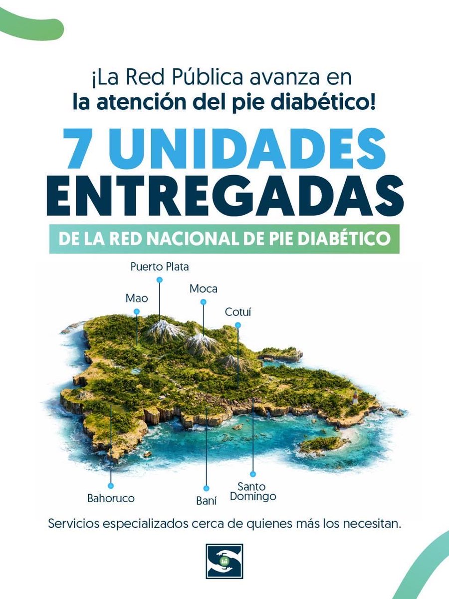 napier28395's tweet photo. ✅💙 ¡La atención para el pie diabético está cada vez más cerca!

Ya son 7 las unidades de la Red Nacional de Pie Diabético que funcionan en Santo Domingo, Puerto Plata, Cotuí, Baní, Valverde, Moca y Bahoruco.

#SNSAvanza
#RedNacionalDePieDiabético https://t.co/ott1D8aE5K