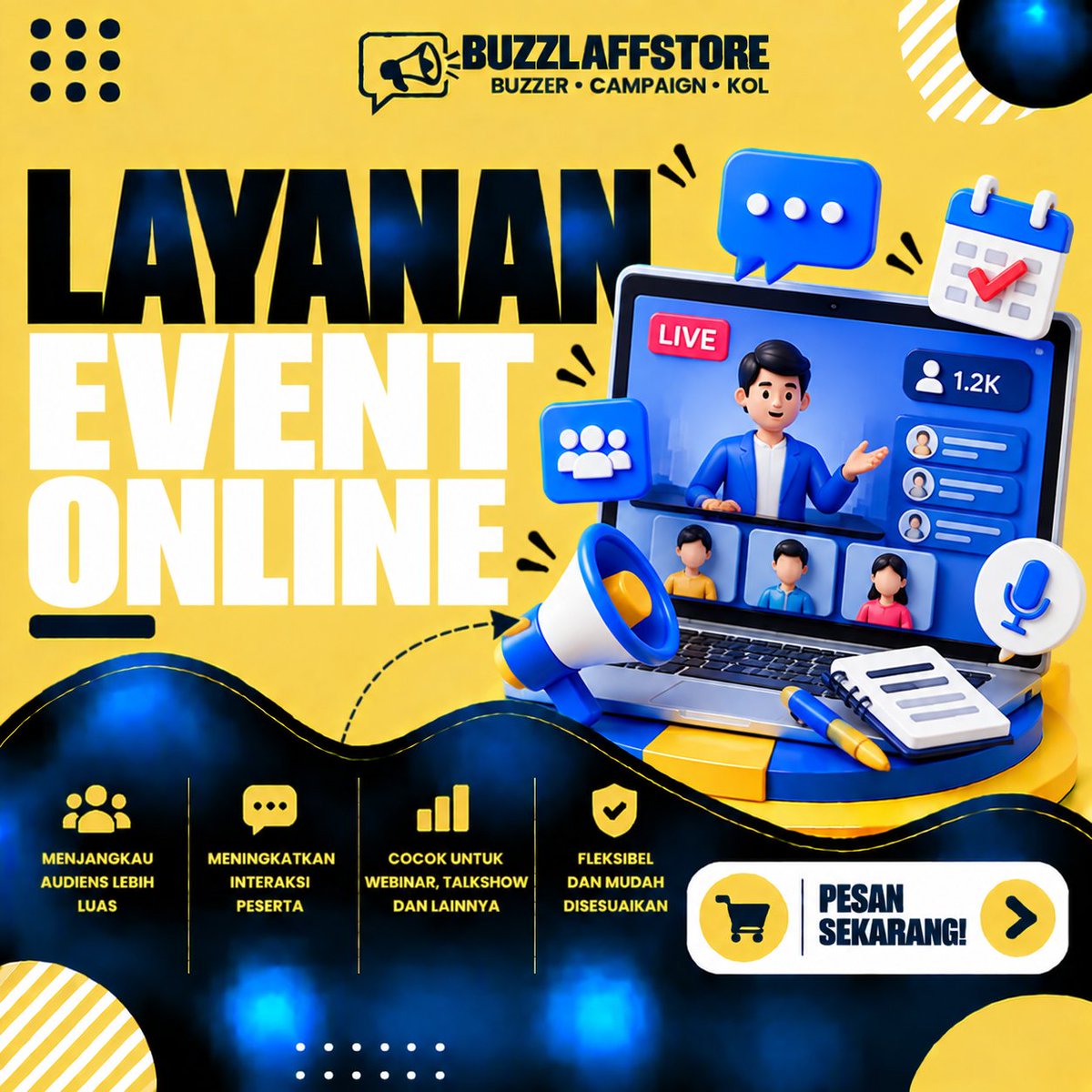 buzzlaffstore's tweet photo. Dukung acara online agar lebih ramai dan menarik perhatian. Membantu meningkatkan aktivitas peserta selama event berlangsung. Cocok untuk webinar, live, dan campaign.
#jasabuzzer #acara #zonauang https://t.co/dxEtivs0Ug