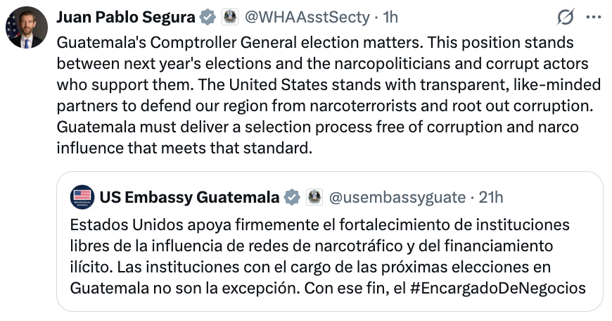 🇺🇸⚖️ El subsecretario de Estado de EE. UU. para Asuntos del Hemisferio Occidental, Juan Pablo Segura, se pronunció sobre la elección del próximo Contralor …