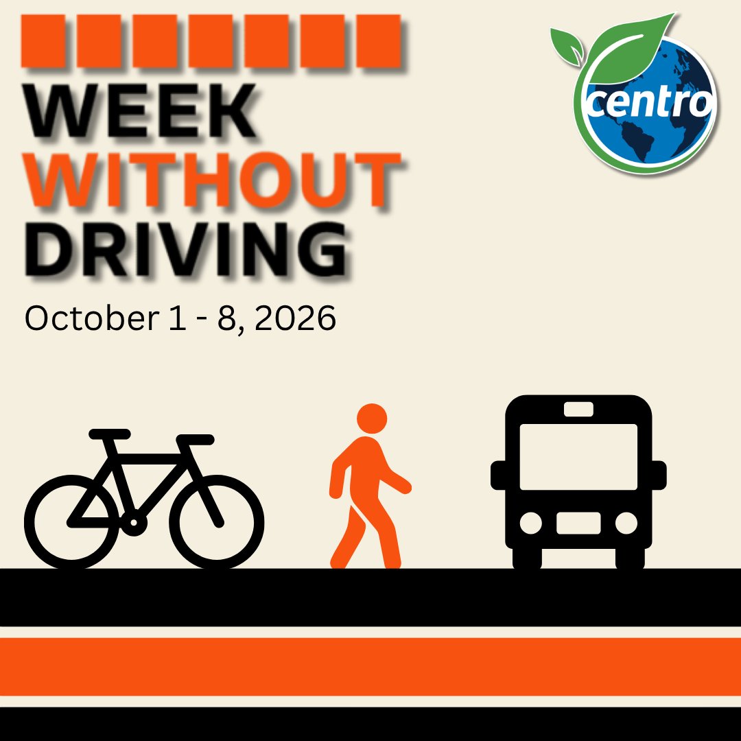 GoCentroBus's tweet photo. Week Without Driving 2026 is here! From October 1–8, if you have access to a car, challenge yourself to navigate your life without it for a week. Ride a bike, rent a scooter, walk, or hop on a Centro bus! 🚍🚲🛴🚶🏻‍♀️

This national campaign encourages us to experience what it’s like to get around without a car and better understand the importance of accessible transportation options for everyone.

#GoCentroBus #WeekWithoutDriving #taketransit