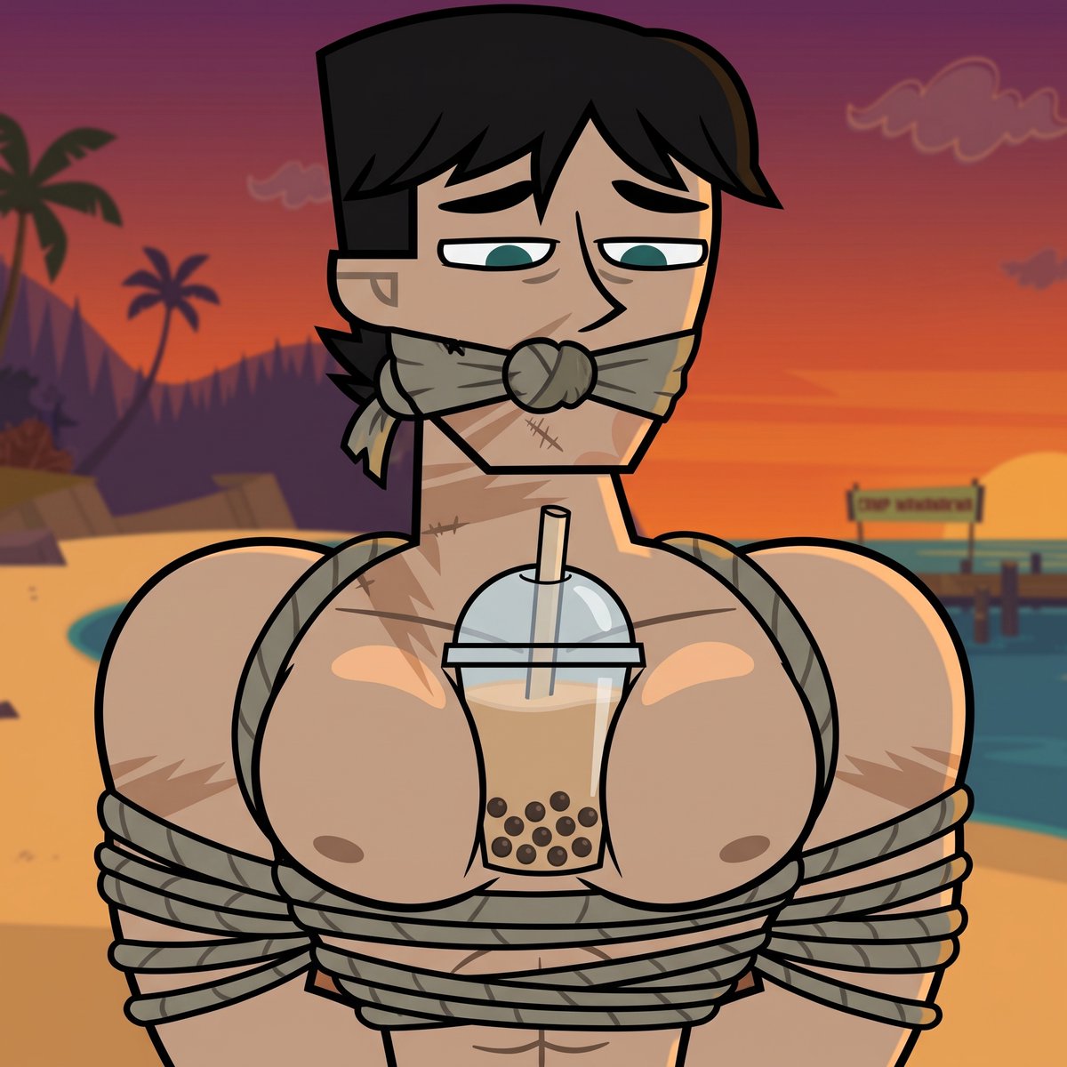 DCTDBondagzn's tweet photo. Jake and Tom were enjoying life as a married couple and went to the beach. Jake tied Tom up because he wanted to play; then, seeing that bubble tea was for sale, he bought some and set the drink on Tom's chest—using him like a piece of furniture—and Tom loved it. https://t.co/sItUvMYtzF