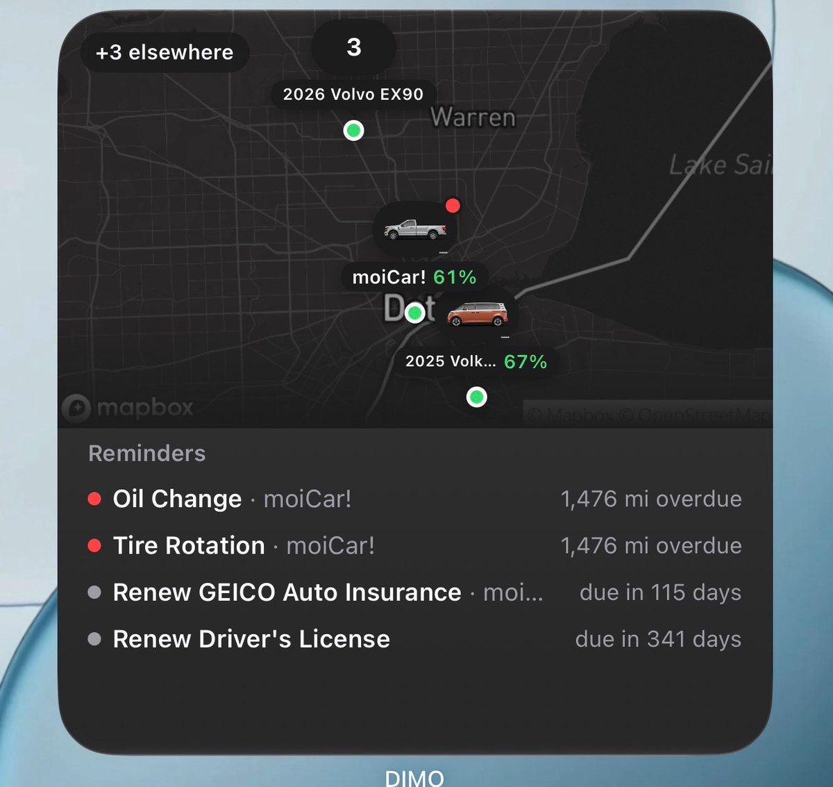 DIMO_Network's tweet photo. DIMO Driver 1.54 is rolling out on iOS and Android.

New home screen widgets: CO₂, Driving Summary, Efficiency, Energy Cost, and a Fleet widget with every car on one map and the reminders that need you first. The Vehicle widget got a redesign too. https://t.co/QjxIXn5c2n
