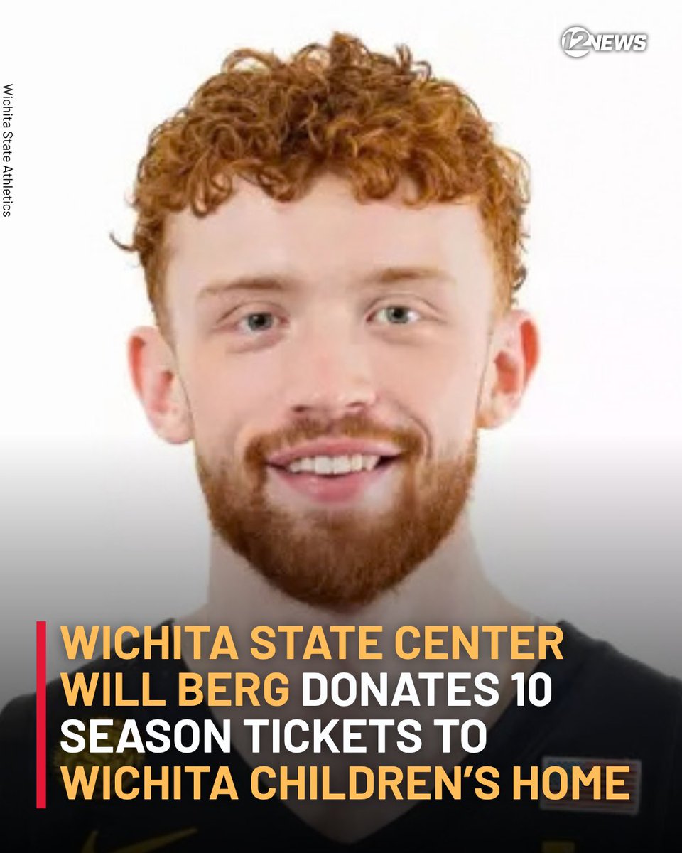 KWCH12's tweet photo. #KSPROUD Wichita State senior center William Berg has purchased 10 season tickets for the 2026-27 Wichita State Men’s Basketball season and is donating them to the Wichita Children’s Home. “I wanted to give back to the community and show my appreciation,” Berg said. @GoShockersMB https://t.co/yFXvOp2cJ0