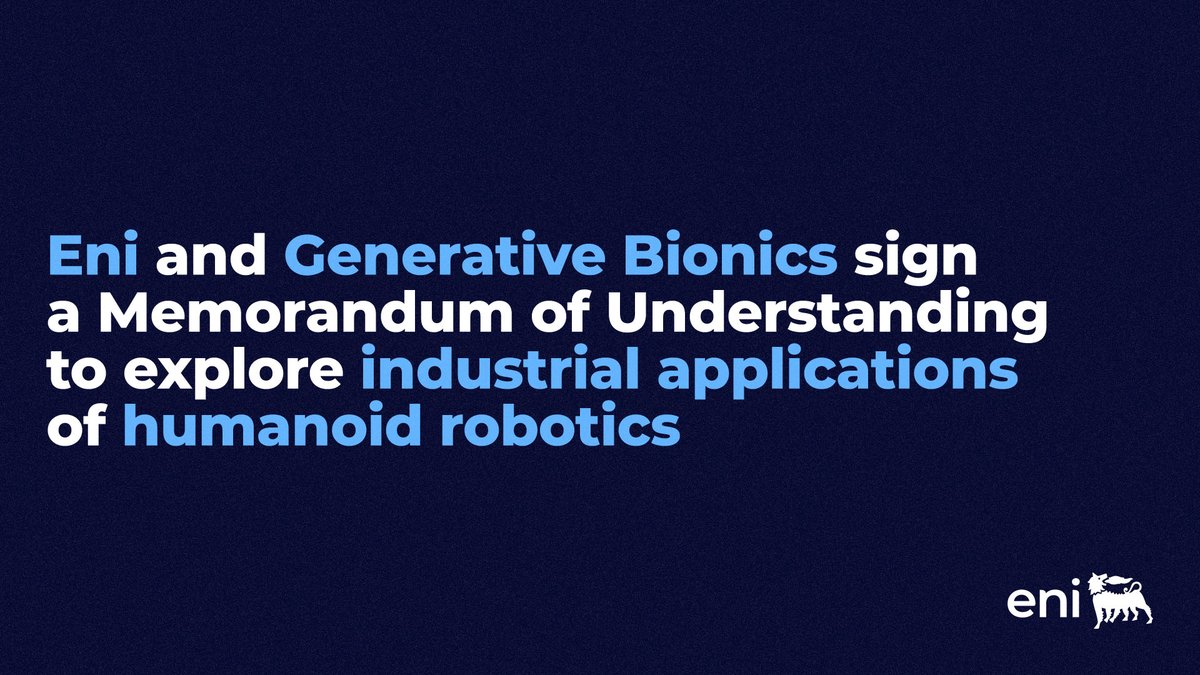 eni's tweet photo. From humanoid #robotics to #PhysicalAI: our agreement with @G_Bionics will explore how advanced technologies can support industrial operations. The collaboration builds on #EniNext’s investment in the company and reflects our open innovation approach.

https://t.co/BKtr1zjfzJ https://t.co/rrXYK6iO1R