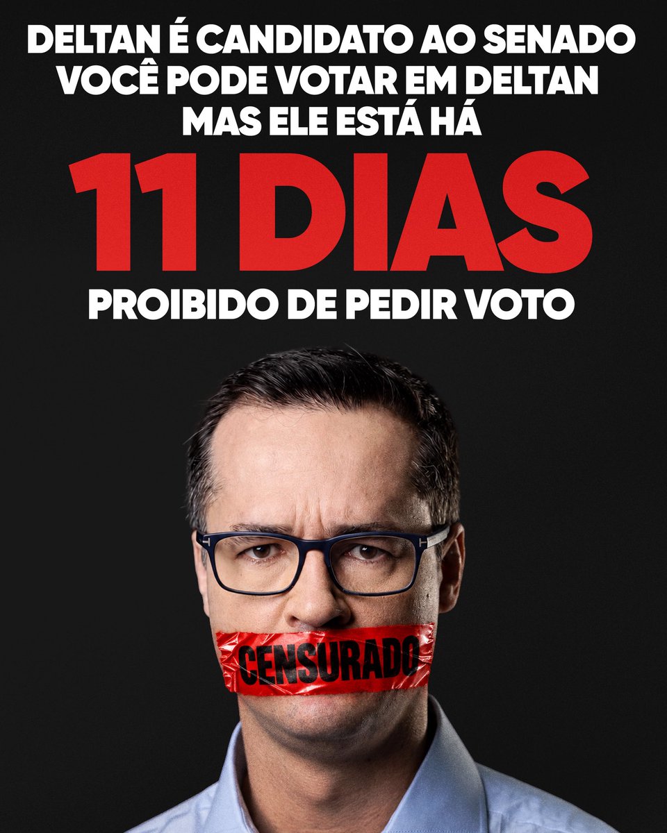 deltanmd's tweet photo. Espalhe esta informação que Moraes e Lula não querem que você saiba: 

1. Você pode votar em Deltan para o Senado? Sim. Seu número (e nome) estará na urna eletrônica e todos que quiserem podem votar nele ou outro. 

2. Você pode pedir voto para o Deltan? Sim. Só Deltan está proibido de pedir voto. É o tipo de abuso que Deltan se levantou para combater.

3. Se votar em Deltan posso eleger a Gleisi? Não. A Justiça Eleitoral jamais entrega vaga de senado pra quem perdeu ou para o terceiro colocado.