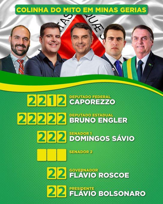 jldafonseca's tweet photo. COLINHA DO MITO EM MINAS GERAIS

Falta escolher mais um Senador.
Vou escolher o @carlosaviana 555

@realmacosta por favor renuncie a sua candidatura em favor da direita. Faça igual ao @rsallesmma https://t.co/UXbtOjFbbS