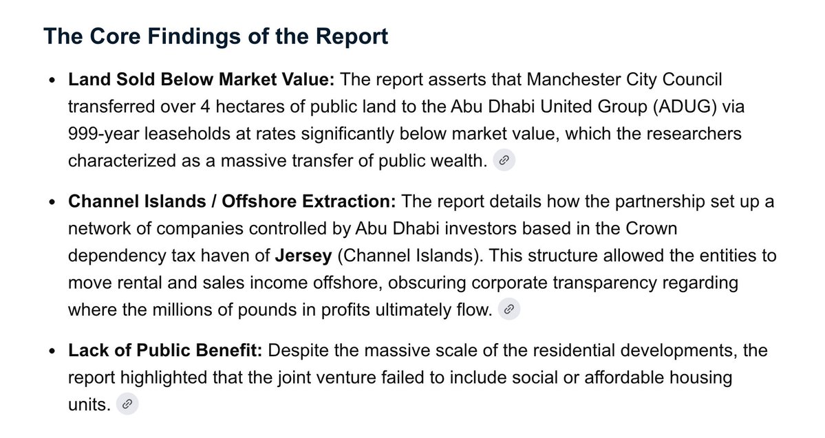 ToeInTheWater1's tweet photo. City fans talking about Abu Dhabi's regeneration of east Manchester as a mitigating factor is nonsense

Univ. Of Sheffield report says they got vast tracts of central Manchester on the cheap from the council and then funnelled  the rents offshore. 
https://t.co/q55E2rZdyR https://t.co/n4dhzQ0Rop