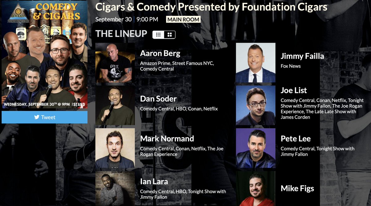 MsMelChen's tweet photo. If you're into cigars + comedy and are in NYC, my friend Nick Melillo @NickRAgua, owner of @FoundationCigar, is hosting a show tonight at The Stand, 116 E 16th St

Come by for a smoke and a show! Get your tickets here: 

https://t.co/8qkcFovASr https://t.co/xMXYFIqMI7