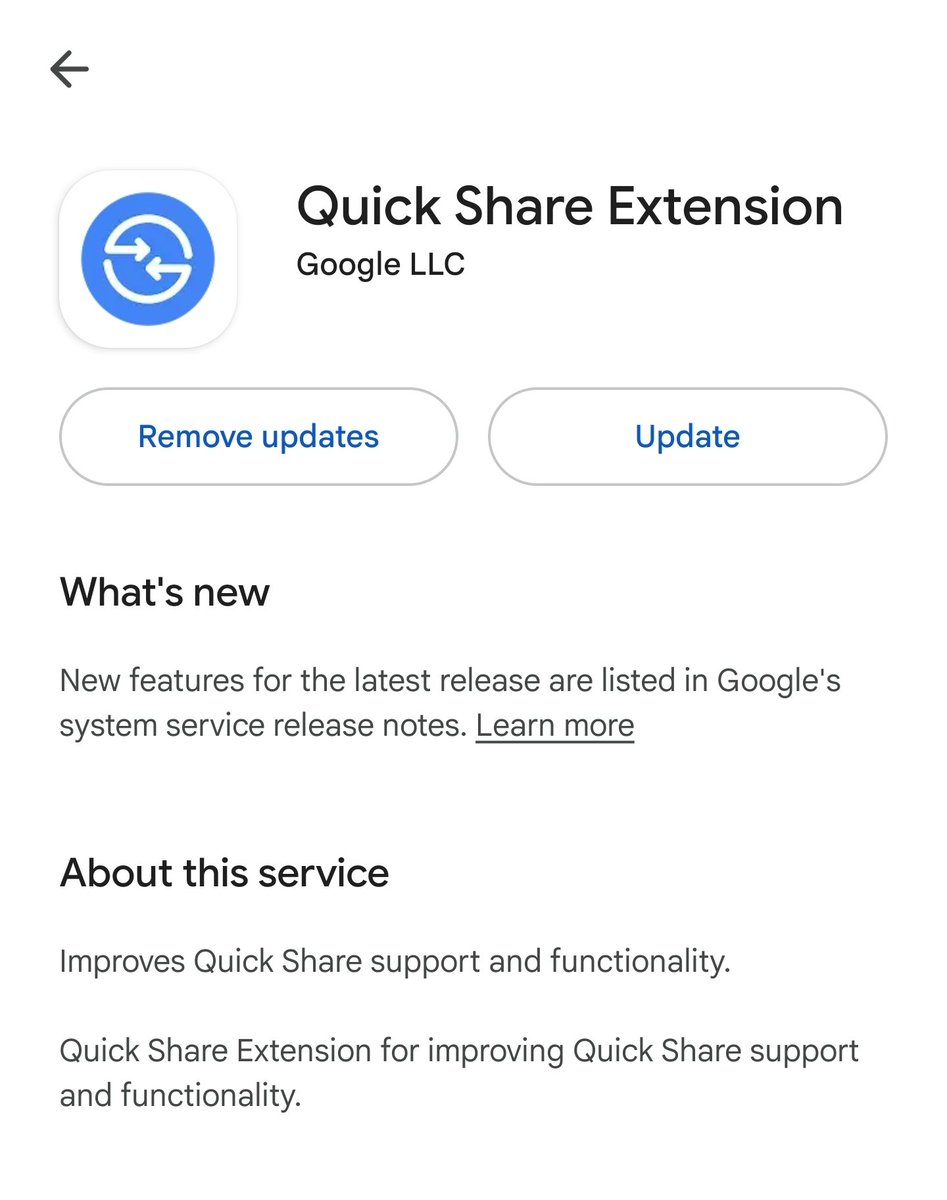 FrankOneDigital's tweet photo. After all the One Ui 9 excitement its back to minor updates until the One Ui 9.5 beta!

Quick Share Extension update in Google Services... 🥳🫡

The update enhances Quick Share operations and bridges connectivity, including cross-platform file sharing with Apple AirDrop. https://t.co/imHeV4tPR4