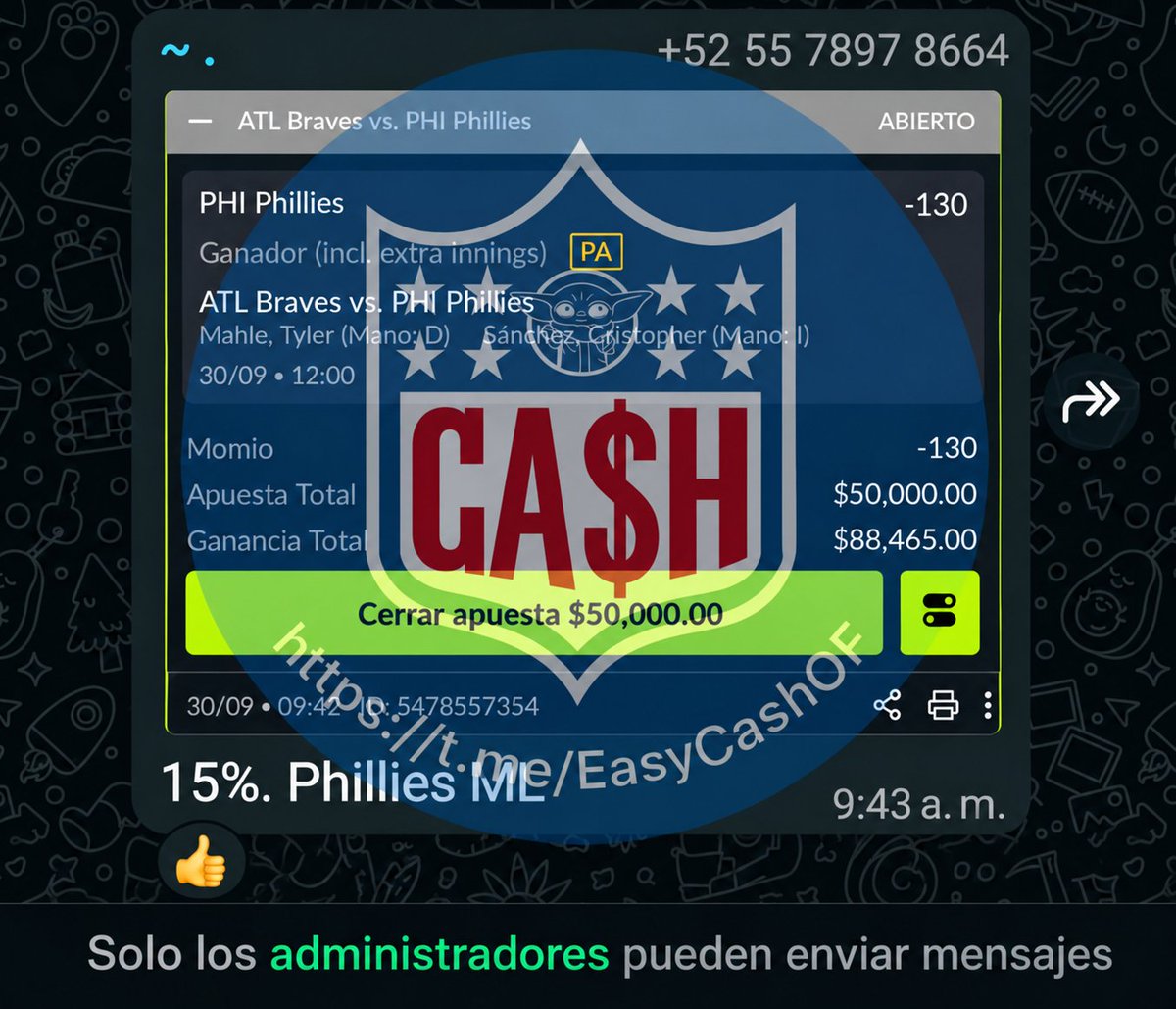 AdrianoPicks_MX's tweet photo. 🚨 PICK DE HUGOWX 🚨
⚾ Phillies ML vs Braves
💵 Metemos $50,000
🎯 Buscamos cobrar $88,465 al -130
Vamos por otra buena 🔥
Más apuestas GRATIS de #HUGOWX 👇
https://t.co/TJscdKTHoL https://t.co/y6phMUTiBk