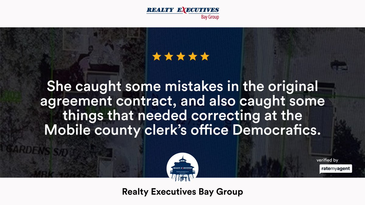 BayExecutives's tweet photo. Our team’s latest RateMyAgent review in Creola
AL 000175005-0
Reviews From Our Clients Are Always Appreciated! 
https://t.co/9zU3EzIqmv

...
#ratemyagent #realestate #Realty_Executives_Bay_Group https://t.co/X3yWXCwu45
