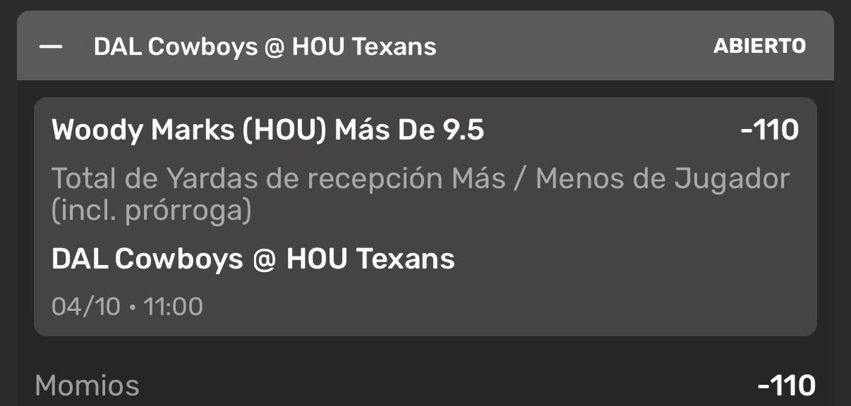 zapicks_'s tweet photo. Zapick - Early Games Sunday Week 4

Hay una prop buena para el fin de semana y paga bien

DALvsHOU
+9.5 yds por recepción de Woody Marks

#zapicks
#NFLBetting 
#NFLBet https://t.co/AF7FqFHY1C