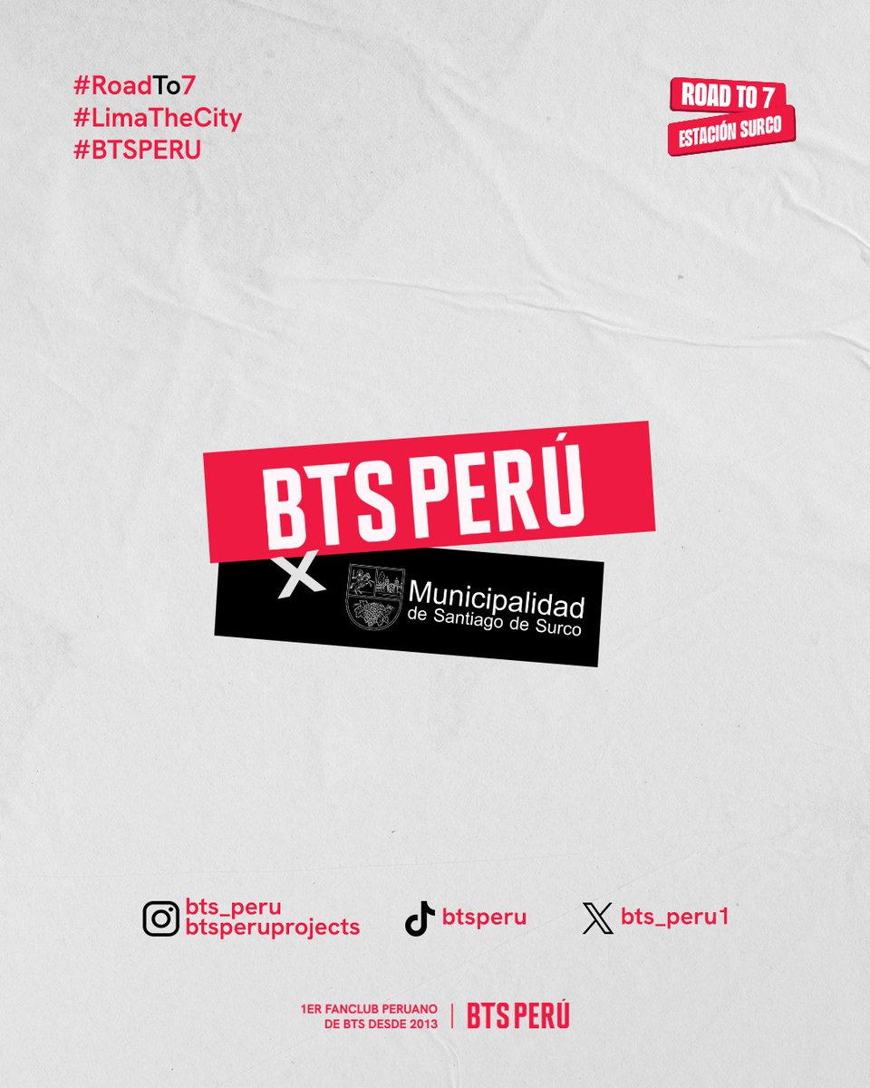 bts_peru1's tweet photo. 💜 ¡ @munisurco1 @TechitoBruce  SE SUMA A ROAD TO 7!

Esta vez, Santiago de Surco se une a este recorrido para darle a BTS una bienvenida que quedará en la ciudad. ✨

Del 5 al 11 de octubre, el Arco Morisco se iluminará y habrá proyecciones especiales en el Parque de la Amistad desde las 6:30 p. m.

Pero eso no es todo. 👀
También se realizará el renombramiento temporal de una avenida en honor a BTS y la declaración de BTS como Huéspedes Ilustres de Santiago de Surco.

Una colaboración entre BTS Perú Fan Club y la Municipalidad de Santiago de Surco que suma una nueva experiencia a este gran recorrido.

📍 Surco
📅 5 al 11 de octubre
✨ Desde las 6:30 p. m.

Y esto recién comienza. 💜

#RoadTo7 #LimaTheCity #BTSPERU
