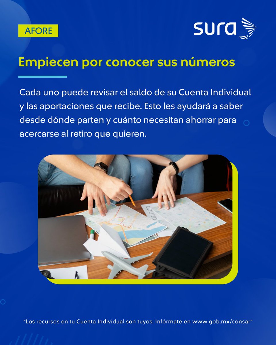 AforeSURAMX's tweet photo. ¿Ya hablaste con tu pareja sobre cómo imaginan su retiro? 👀💙 Tener objetivos en común también puede ir acompañado de un plan de ahorro individual para cada uno. Descubre más en nuestro blog https://t.co/XnA0x1YFY0 https://t.co/C1UgpQEZMu