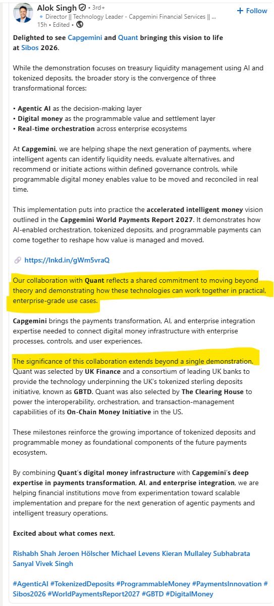 SanNL11's tweet photo. Its confirmed: Capgemini partnering with ethereum:0x4a220e6096b25eadb88358cb44068a3248254675 for agentic payments and liquidity management 🔥🔥🔥

Capgemini:
✅420.000 employees 
✅servicing more than 50% of the world largest companies https://t.co/ajHDb0EoiI
