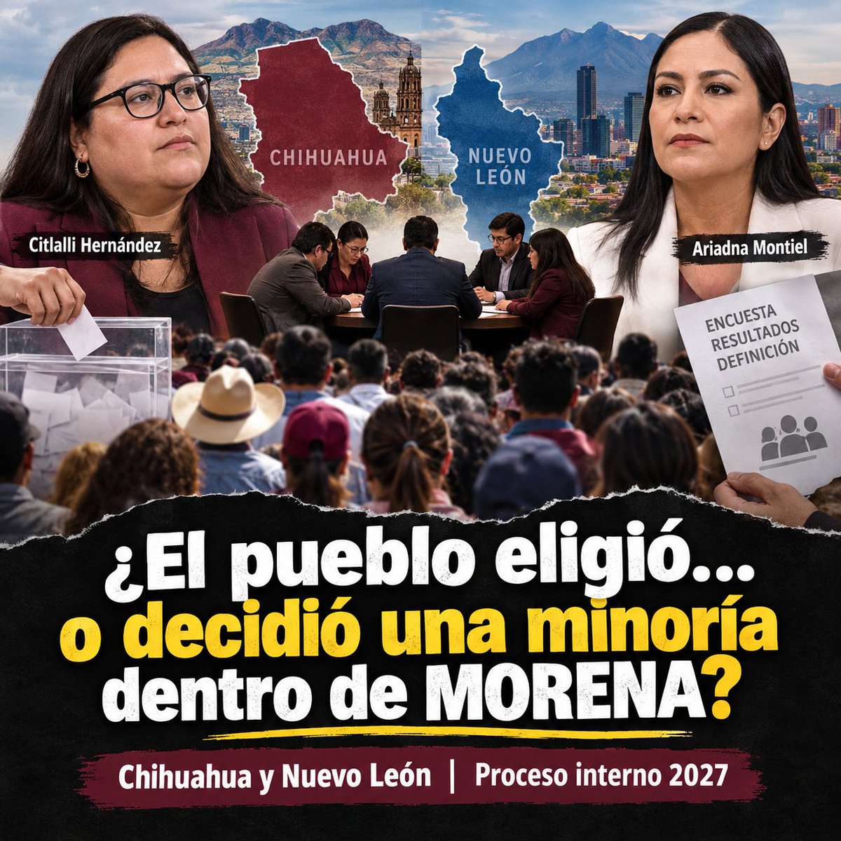 Jullcam2011's tweet photo. ¿Porque los representantes de MORENA @CitlaHM @A_MontielR expresan que el pueblo eligió los que representarán las contiendas en Chihuahua y Nuevo León si fueron una minoría en el interior de MORENA las que tomaron la desición? https://t.co/xcIXMUPoNQ