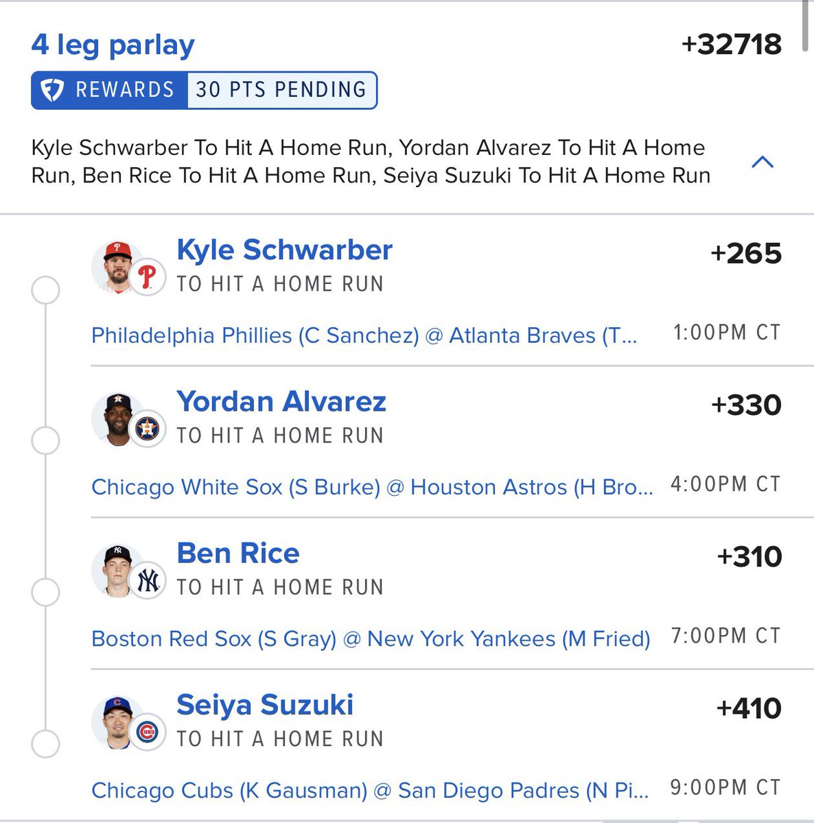 AlphaWagerz's tweet photo. And now… we wait 😈 my top 4 plays for today 
TAIL, FADE, OR MIX AND MATCH

#MLB #HomeRun #FollowTheAlpha🐺 #Gambling𝕏 #Parlay #HomeRunProps #Lotto #Dingers #MLBHomeruns #BettingPicks #Playoffs #WildCard #Wednesday #Chicago https://t.co/BGLOekU7Lo