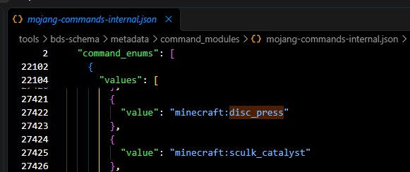 SmokeyStack_'s tweet photo. Also for the Sifters out there...why is it next to the Sculk Catalyst in the internal commands enum? https://t.co/2SJg4kGLN8