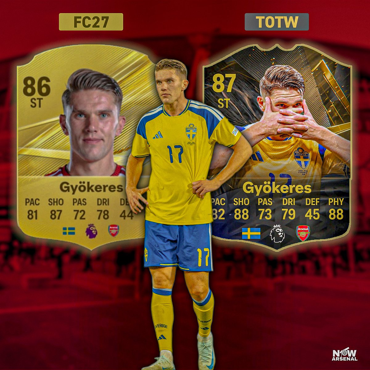 now_arsenaI's tweet photo. Viktor Gyokeres has already got himself a Team of the Week card on FC27 after his performances for Sweden over the international break.

Bagsman. 🇸🇪 https://t.co/URCuszMHBP