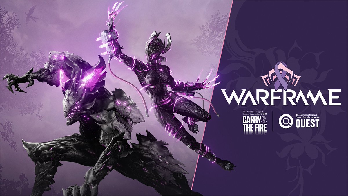 PlayWarframe's tweet photo. The Princess Margaret Cancer Foundation Quest (previously known as QTCC) returns October 1!

All month long, Tenno will rally to reach donation incentives that unlock incredible rewards for the whole Community in support of @pmcfquest. https://t.co/FhRmCOpkyL