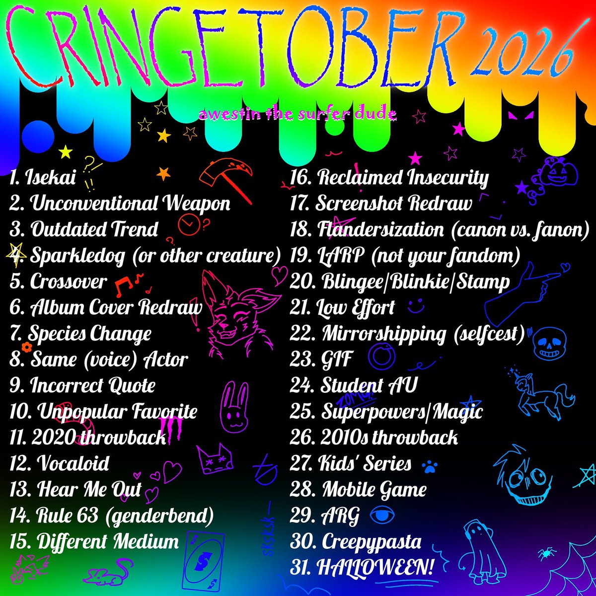 dyonprod's tweet photo. I'll start it here tomorrow, I hope I can make it this year 🥀 #cringetober2026 https://t.co/f0rh7HOFhV