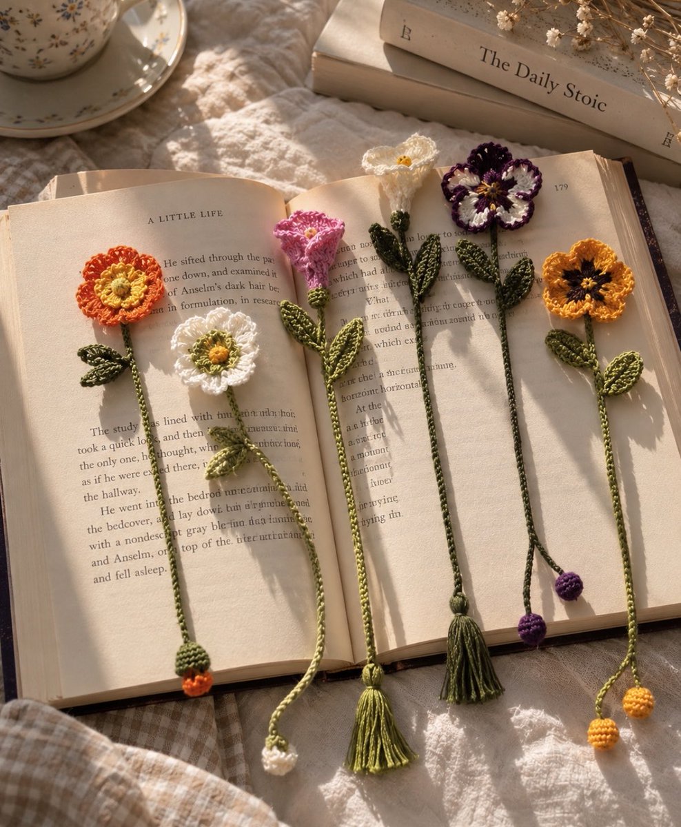 vogueamourr's tweet photo. knitting flower bookmarks https://t.co/bu5w3fTa8g