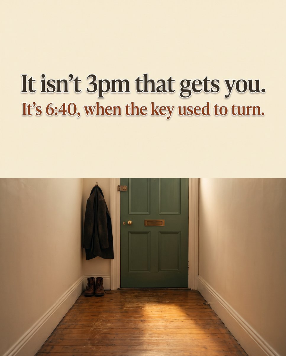 summer_frost_X's tweet photo. It isn't 3pm that gets you.

It is 6:40, when the key used to turn. https://t.co/Upmc7tjLq0
