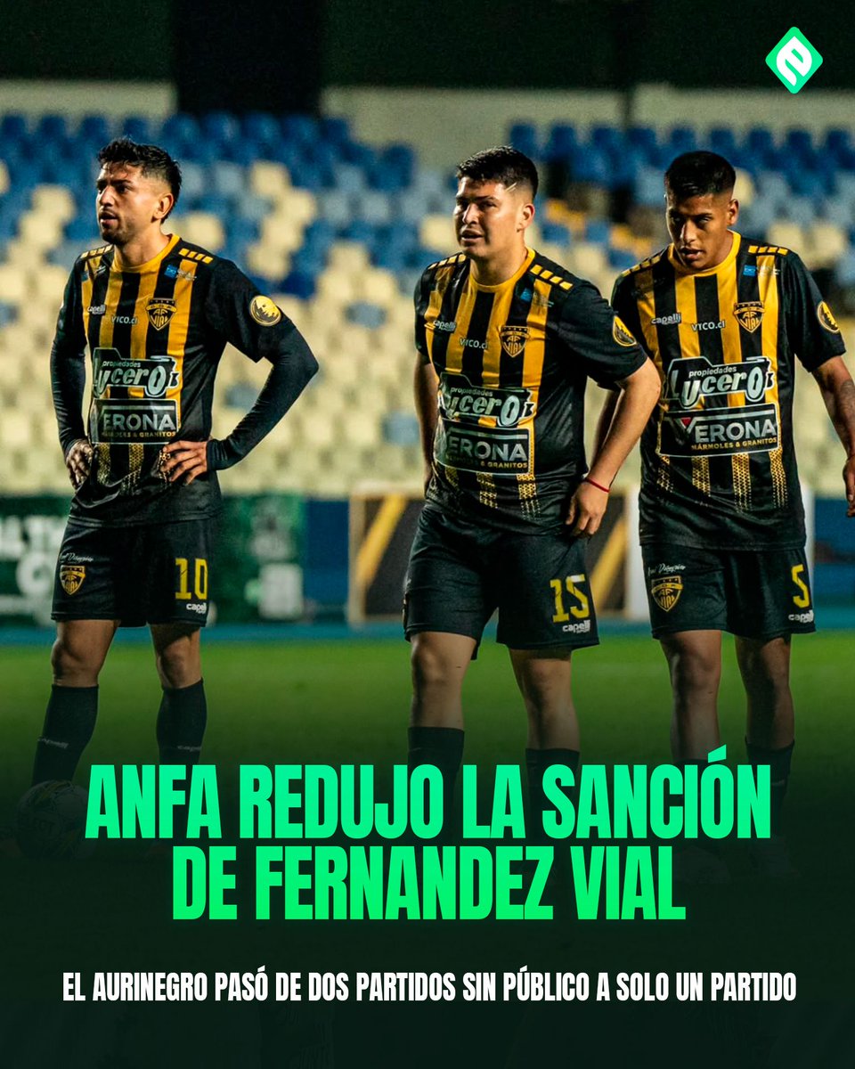 enascensocl's tweet photo. Este miércoles, Fernández Vial recibió una buena noticia en la recta final del campeonato de la #TerceraB, pues el cuadro ferroviario recibió la apelación por parte de ANFA en donde se redujo la sanción de dos partidos sin público a uno solo, tras los hechos de violencia protagonizados por la parcialidad de aurinegro con la fanaticada local el pasado 5 de septiembre en el Estadio El Morro de Talcahuano.

Con esto, el "Vial" podrá disputar su último partido en su casa ante Gasparín FC con su fanaticada, duelo pactado para el fin de semana del 10 de octubre.

📸: @hgl.sports