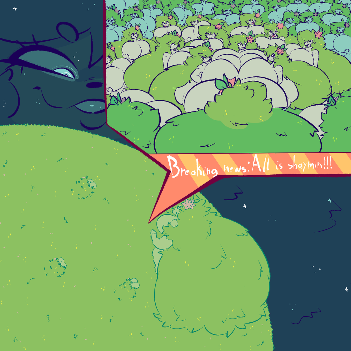 GrilledP0rk's tweet photo. Another commission, this time ALL IS SHAYMINS for
@/solfyrestories.bsky.social
#hyper https://t.co/FVzV3zcweF