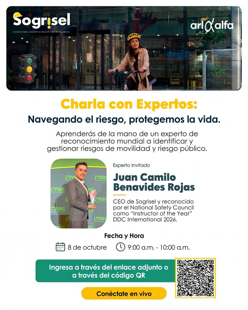 SogriselR's tweet photo. Tu seguridad en la calle no debe ser cuestión de suerte. 🛑 Aprende tácticas clave para anticipar peligros en la vía y proteger lo que más importa. Conéctate a nuestra sesión en vivo y transforma tu forma de moverte cada día. 🚦👇

📲 ¡Te esperamos!: https://t.co/BXCRgD73oT https://t.co/YIaz6f6FDO