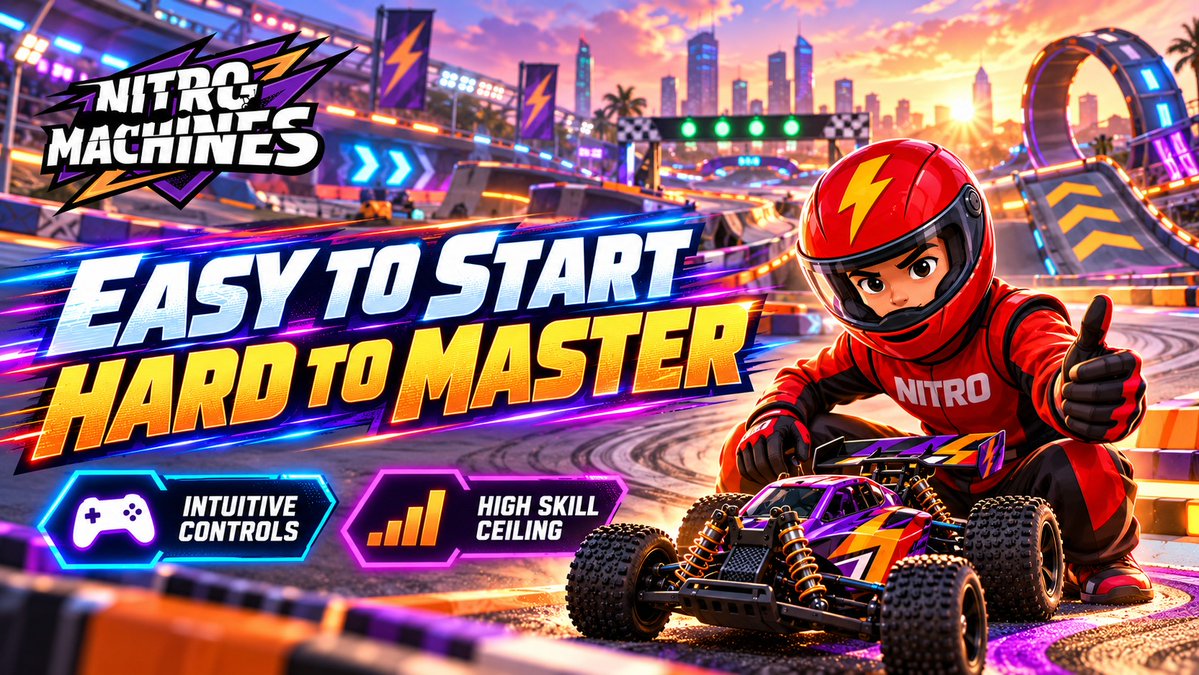 nitromachines's tweet photo. Easy to start. Hard to master! 

Nitro Machines gets you racing first. 
The learning happens at speed.

Intuitive controls let anyone enter the track. 
Racing lines, timing, and vehicle mastery give every player room to improve. 🧵 https://t.co/hzQZOcv5Aq