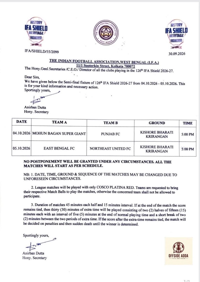 JolokiyaTalks's tweet photo. Bengal football at it again! IFA now has decided that the semi final clashes will be made in a way that there could be a possibility of a "derby final" and hence, we'll now face East Bengal 😯😸👍🏽

#NEUFC https://t.co/s3255Qgtiq