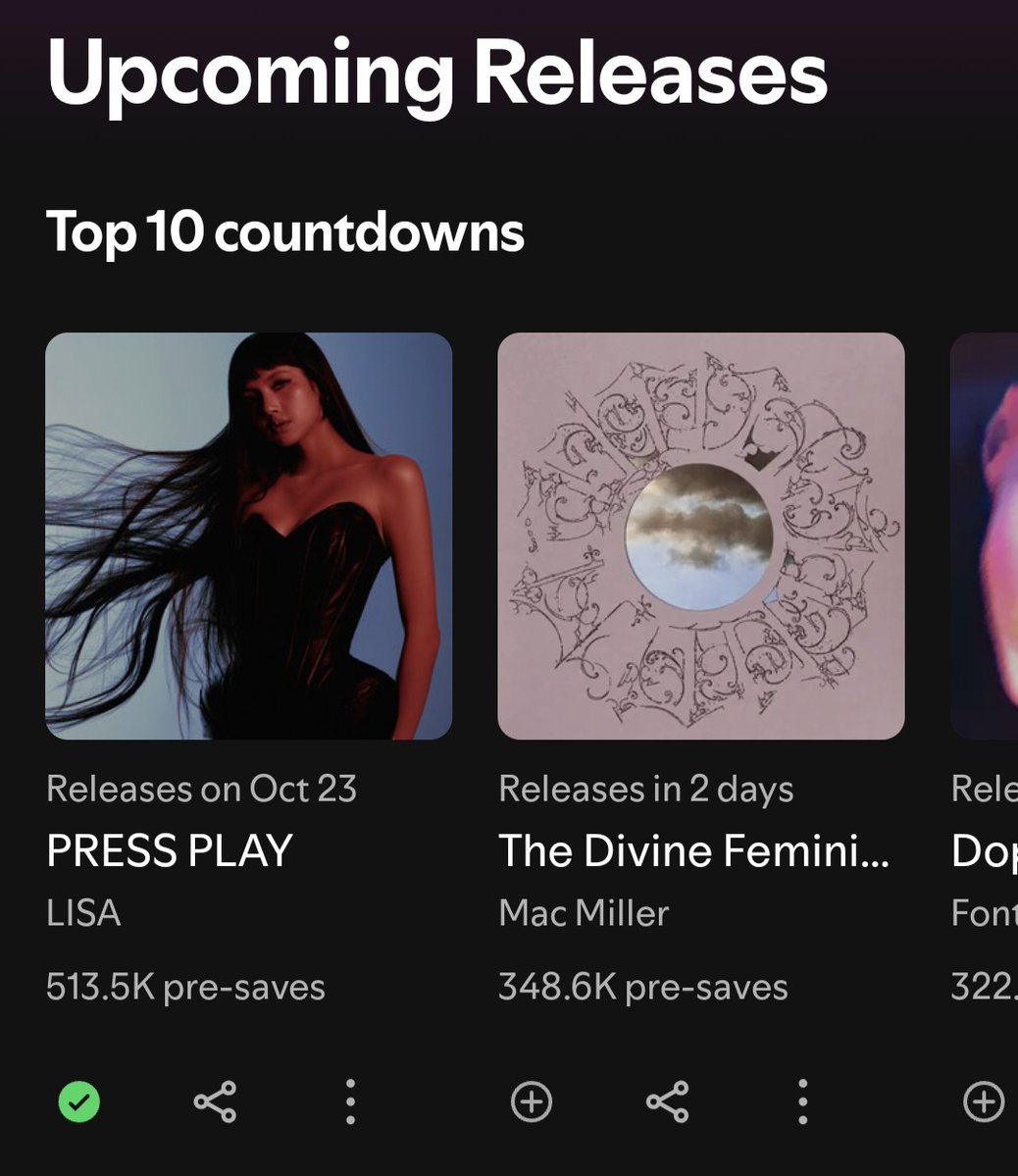lalisabrasil's tweet photo. "PRESS PLAY" da #LISA está em #1 (=) no chart Top 10 Countdowns do Spotify, com mais de 513.5mil (+4K) pre-saves! 

— LISA agora detém o recorde de projeto com o maior número de pre-saves por um solista de K-Pop desde a criação do chart, ultrapassando “Death of Me”, do Evan (512.6K).

Faça o pre-save: https://t.co/YdmZxee4tM

#LISA_PRESSPLAY 
@wearelloud