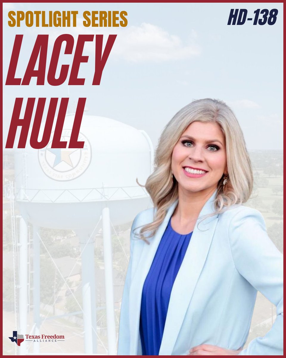 TXFreeAlliance's tweet photo. 🌟 LEGISLATOR SPOTLIGHT 🌟
This week, Texas Freedom Alliance is highlighting Rep. @LaceyHullTx and her fight for House District 138 and Harris County
.
Swipe through to learn more!

We need strong conservative leaders back in Austin.

#txlege #harriscounty #legislatorseries https://t.co/ETQ5XHXyDA