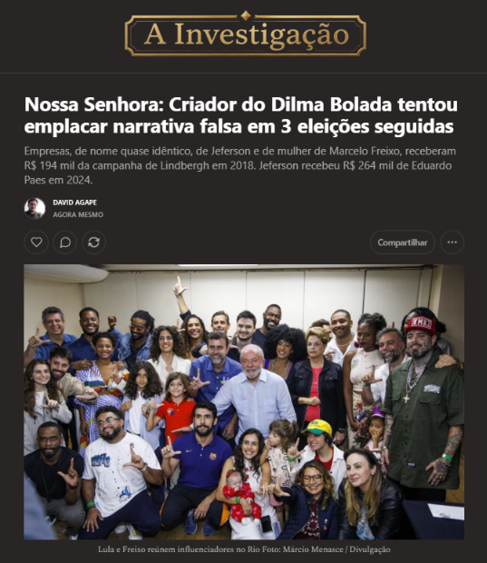 david_agape_'s tweet photo. O criador do Dilma Bolada nega ter espalhado a narrativa sobre Nossa Senhora contra Flávio Bolsonaro (@FlavioBolsonaro). 

Só que essa é a terceira eleição em que ele tenta criar a mesma narrativa! Coincidência? 

E mais: quem paga a conta? Seguimos um rastro no mínimo intrigante e conexões com Eduardo Paes e Marcelo Freixo. 

https://t.co/sIgcbZWBDN