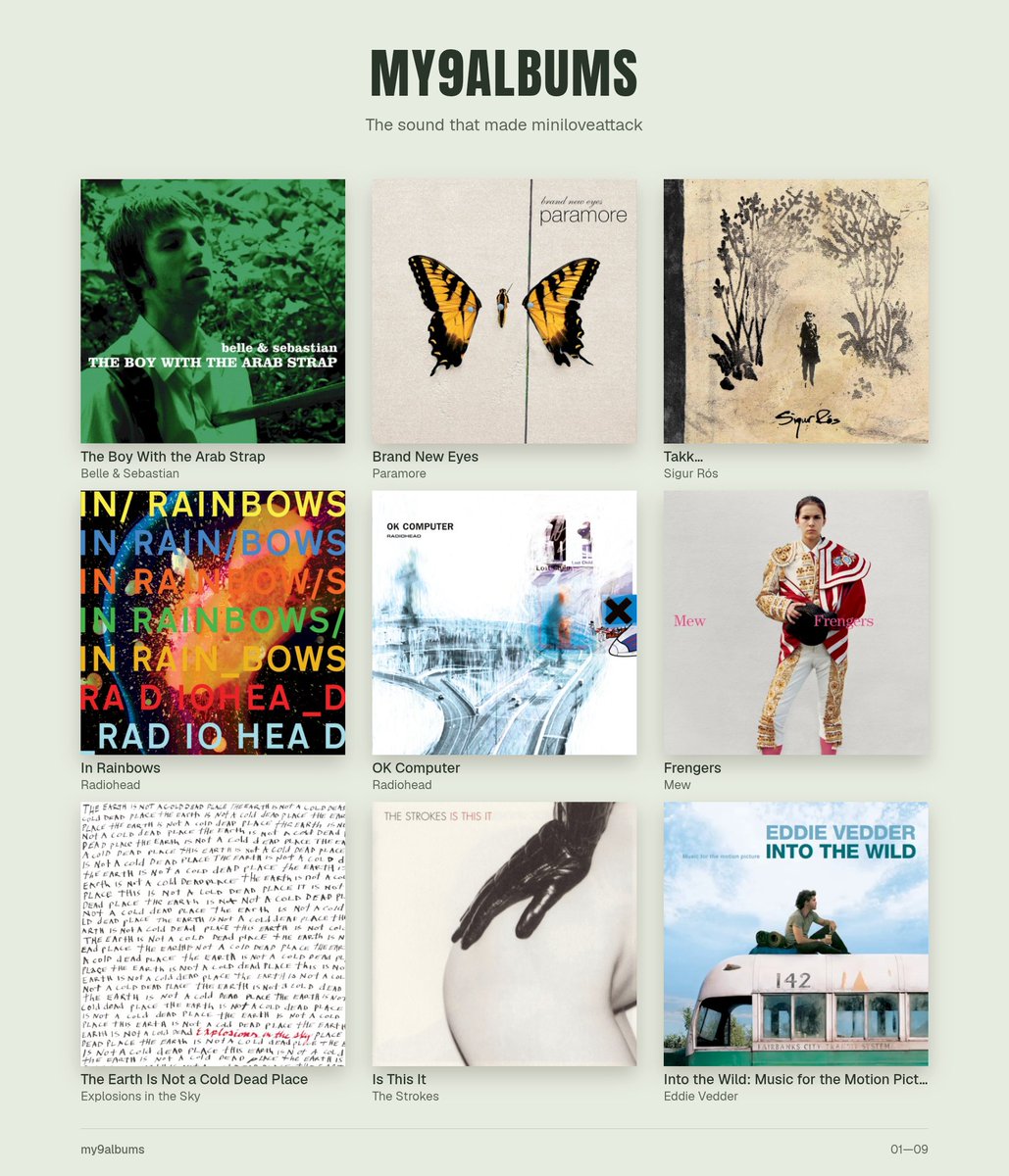miniloveattack's tweet photo. 9 albums that made me. https://t.co/l0scU7GBL6