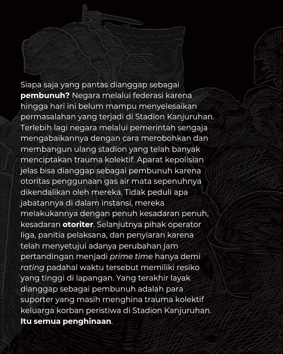 bajolball's tweet photo. UNTUK KESEKIAN KALI, POLISI AKAN MEMBUNUHMU!

#DontStopTalkingAboutKanjuruhan #JusticeFor135 #KanjuruhanMassacre https://t.co/qH119oJZN6