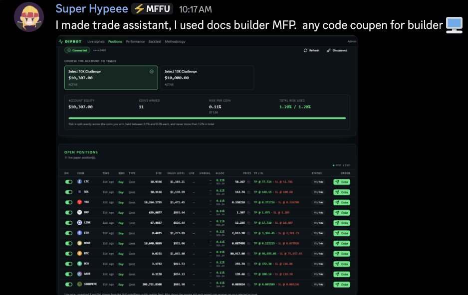 drippy_eth's tweet photo. One of our users built a trading assistant that updates in real time with our API. One of the many cool things you can do with us that I don't see people doing elsewhere. 

Should we open up a prize pool for everyone building on @MyFundedPerps? https://t.co/T95cTkqV3g