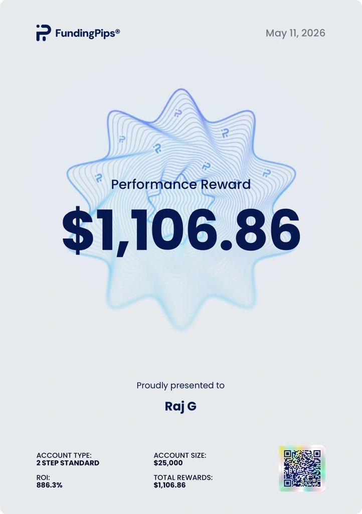 FX_TRADER_RAJ's tweet photo. May 2026 — My first ever FundingPips withdrawal. ❤️

$25K account → $1,106.86 reward 💰

I still remember the feeling. It was my first experience with a prop firm, and honestly, I had one big doubt in my mind:

“Will I actually get my withdrawal?”

I had heard a lot about prop firms, but until you receive your first payout, that doubt always stays somewhere in your mind.

Then came the withdrawal day… and FundingPips processed my payout incredibly fast. ⚡

That moment changed my perspective completely.

For me, trust means FundingPips. 🤝❤️

Today, after multiple withdrawals, I look back at this screenshot and realize — this was just the beginning.

Grateful for the journey. More milestones ahead. 🚀
#FundingPips #PropFirm #Trading #Trader @avikkfp @Khldfx @fundingpips