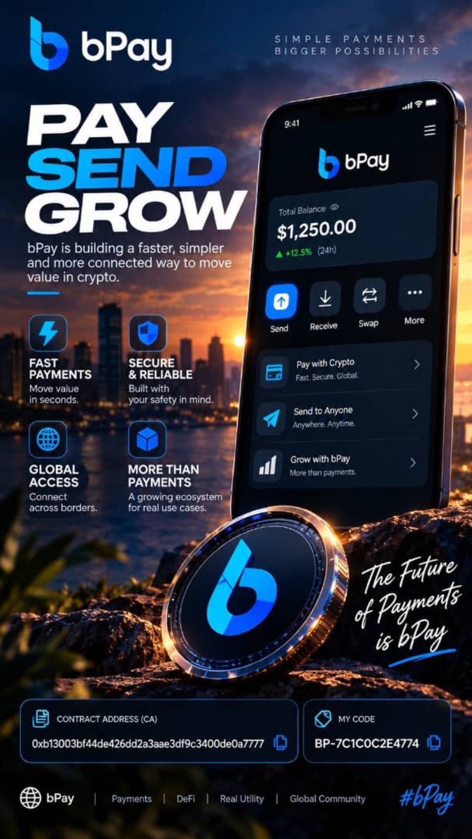 Meedoxmeta's tweet photo. Been exploring bPay and what they’re building to make crypto payments and transfers simpler, faster, and more accessible. 👀💙

Excited to follow the ecosystem 🚀

CA: 0x224d3876bbdbb0abffbd74a8b5acf6c3e9225a59

Code: BP-B3D5FDCEB837

#bPay #usebPay #Crypto #Web3 https://t.co/YM1y5zaFwD