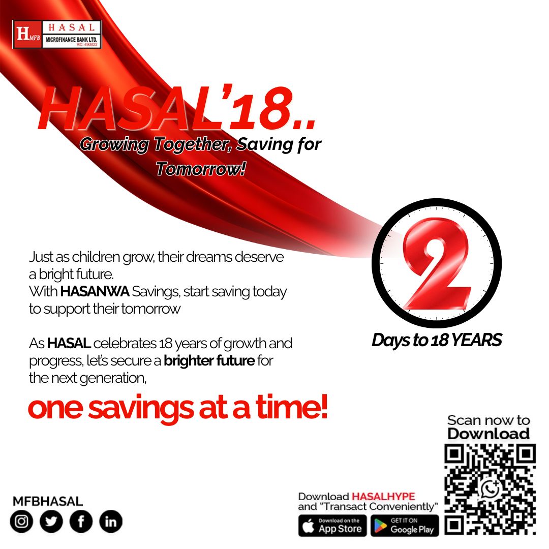 MfbHASAL's tweet photo. 2 DAYS TO GO!
Every child’s future deserves a strong foundation. With HASANWA Savings, start saving today and nurture tomorrow’s dreams, one savings at a time.
HASAL at 18: Growing Together, Saving for Tomorrow!
#HASALAt18 #HASANWASavings #SaveForTheirFuture #18thAnniversary https://t.co/VlBEjikh0n