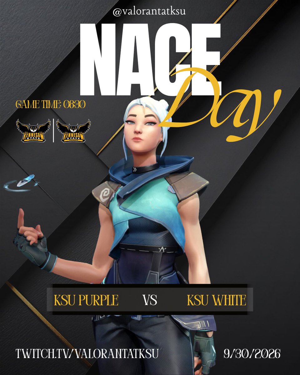 VALORANTatKSU's tweet photo. it’s NACE DAY — two matches, one squad energy. let’s go Owls🦉

🖤KSU Black vs SFU Esports — 8:30PM EST
💜KSU Purple vs 🤍KSU White — 8:30PM EST

tune it at https://t.co/tq4SrjHdr9 https://t.co/CZb48ZW9lH