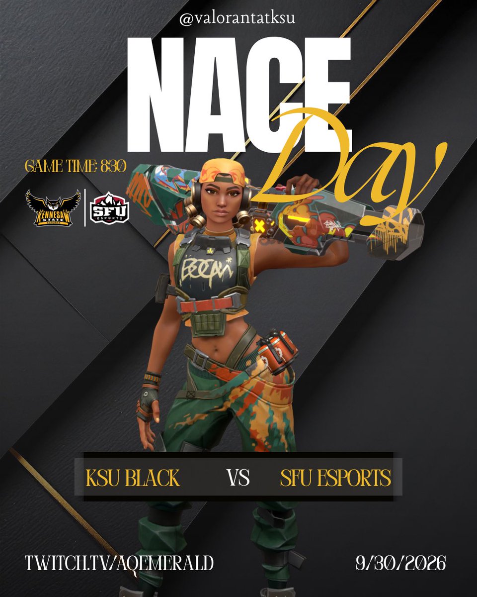 VALORANTatKSU's tweet photo. it’s NACE DAY — two matches, one squad energy. let’s go Owls🦉

🖤KSU Black vs SFU Esports — 8:30PM EST
💜KSU Purple vs 🤍KSU White — 8:30PM EST

tune it at https://t.co/tq4SrjHdr9 https://t.co/CZb48ZW9lH