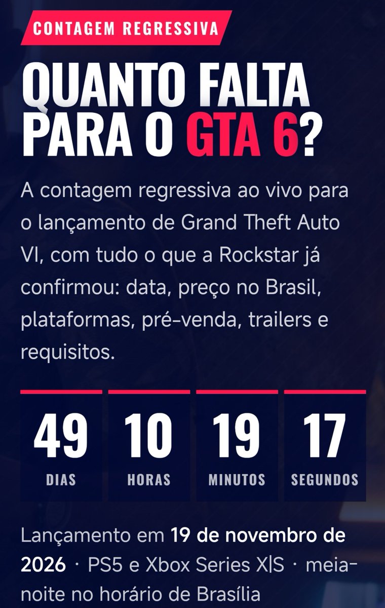 PortalViciados's tweet photo. Falta menos de 50 dias para GTA 6! https://t.co/DGCTp3Y8UN