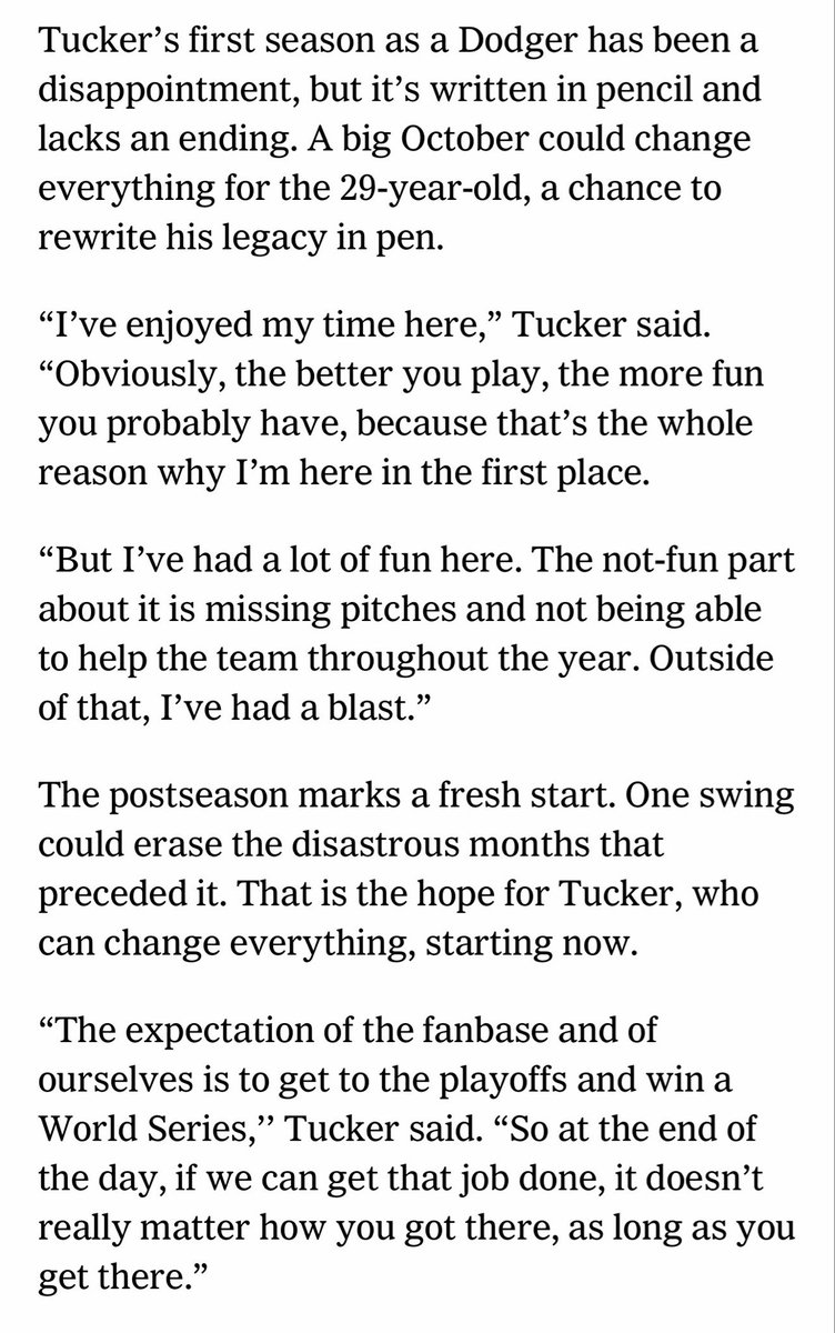 katiejwoo's tweet photo. From cards on the plane, to late-night postgame hitting sessions, to nerding out over fantasy football, Kyle Tucker has enjoyed being a Dodger, despite a career-worst season.

He cares that he hasn’t performed. And he’s hopeful he’ll right his ship when it matters most. https://t.co/ZmHMaVE0YQ