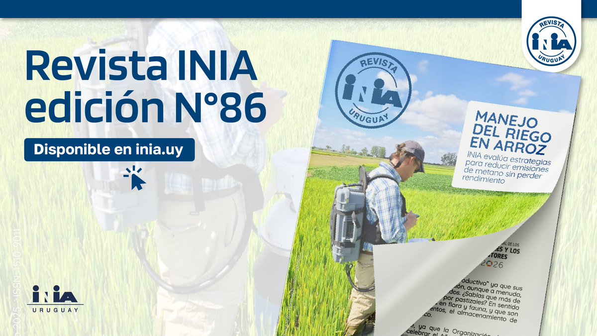 INIA_UY's tweet photo. ¡Nueva edición de Revista INIA! 🌱🐄

Más de 30 artículos con resultados de investigación, innovación y desarrollo de tecnologías de INIA, con foco en “Gestionar trayectorias hacia una mayor sostenibilidad”.

Accedé al contenido completo aquí ➡️ https://t.co/QQl6cklH7D https://t.co/zypSK0U2ou