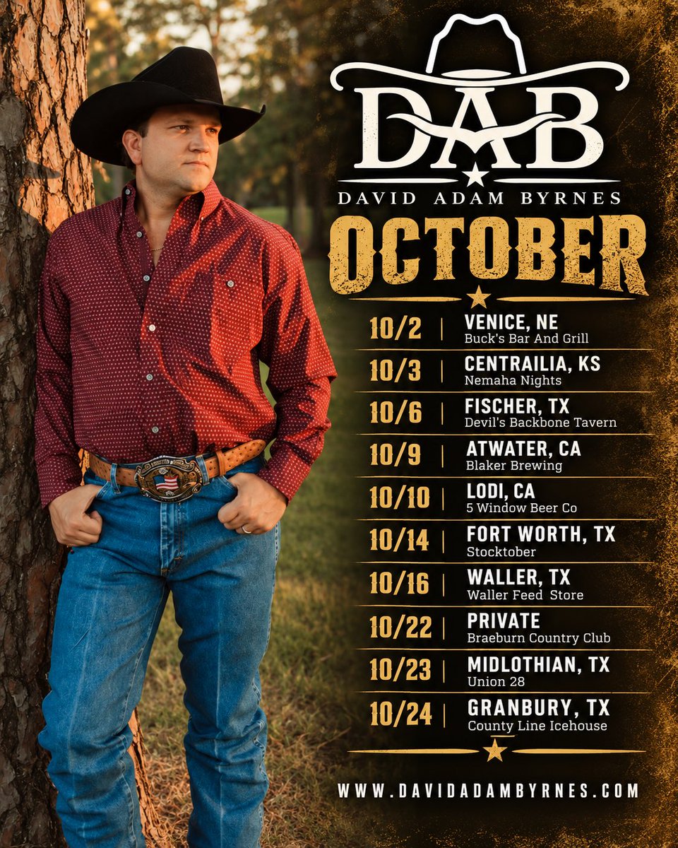 davidadambyrnes's tweet photo. October is here. 🤠

Which stop are we seeing y’all at? And if we’re not coming close enough, where do we need to get back to?

Full dates: https://t.co/LwjfidWeWB

#TexasCountry #CountryMusic https://t.co/Gcuy8l55he